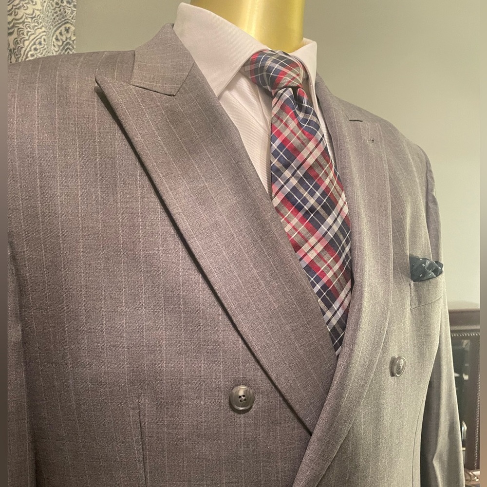 CUSTOM MADE 100% Wool Grey Pinstripe Suit
